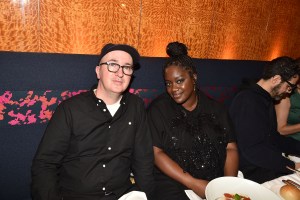 NEW YORK, NY - NOVEMBER 15: Kaws and Shaniqwa Jarvis attend The Andy Warhol Museum's NYC Fundraising Dinner at Bryant Park Grill on November 15, 2021 in New York. (Photo by Patrick McMullan/PMC) *** Local Caption *** Kaws;Shaniqwa Jarvis