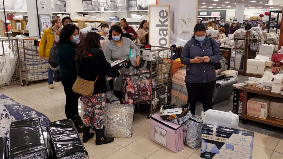 NRF said 179.8 million made purchases in-store and online over the holiday weekend, down from down from the 186.4 million in 2020.