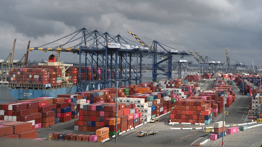 Shipping containers at the Port of Los Angeles in Los Angeles, California.