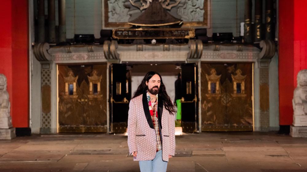 Alessandro Michele taking his bow on Hollywood Boulevard, Nov. 2, 2021.