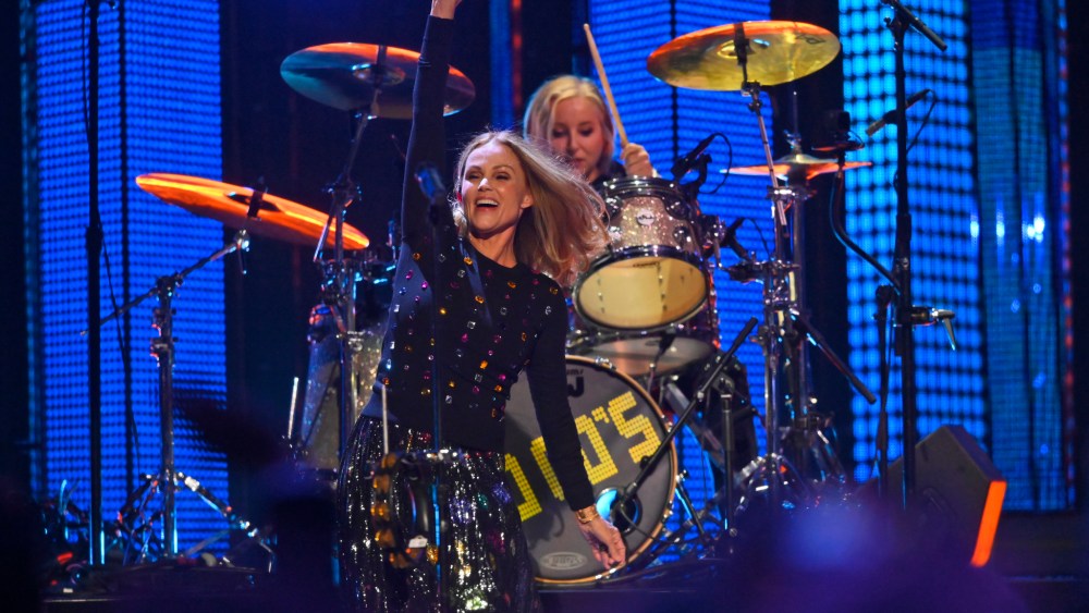 Belinda Carlisle performs with the Go-Go's during the Rock and Roll Hall of Fame Induction ceremony
