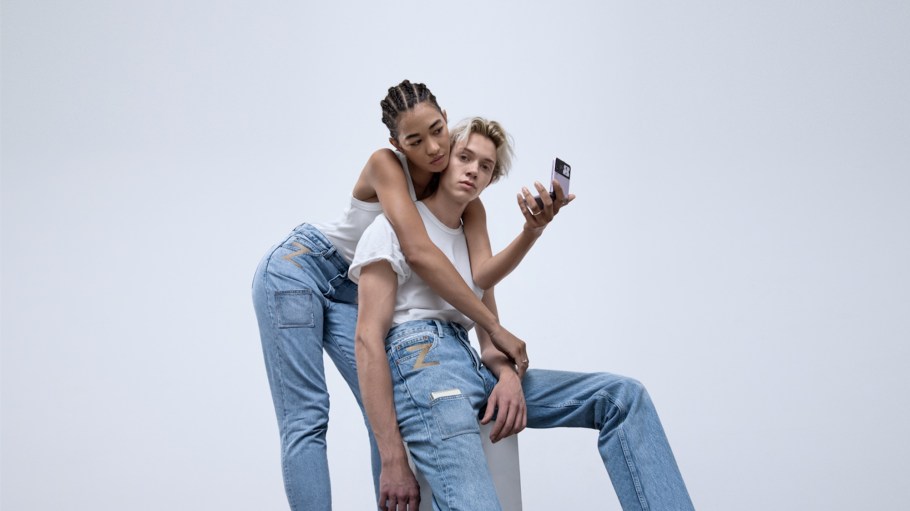 Samsung and Dr Denim debuted the Z Flip Pocket Denim jean with a square pocket intended to fit the Samsung Galaxy Z Flip 3 foldable phone.