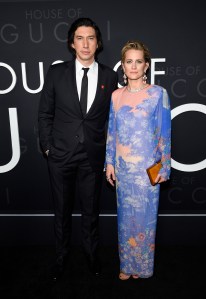 Adam Driver, left, and Joanne Tucker attend the premiere of "House of Gucci" at Rose Theater at Jazz at Lincoln Center on Tuesday, Nov. 16, 2021, in New York. (Photo by Evan Agostini/Invision/AP)