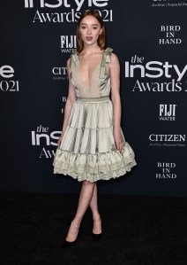 Phoebe Dynevor arrives at the 2021 InStyle Awards at The Getty Center on Monday, Nov. 15, 2021 in Los Angeles. (Photo by Jordan Strauss/Invision/AP)