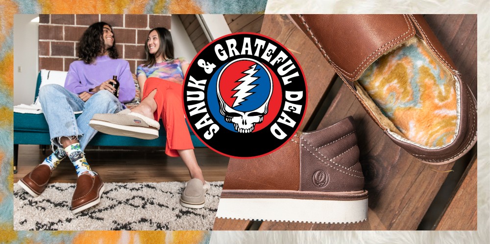 Footwear brand Sanuk teamed up with the Grateful Dead on a new line of sustainable fuzzy slides and slippers made with Tencel and sugarcane.