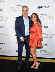 Chris Noth, left and wife Tara Lynn Wilson attend the premiere of HBO's "And Just Like That" at the Museum of Modern Art on Wednesday, Dec. 8, 2021, in New York. (Photo by Evan Agostini/Invision/AP)