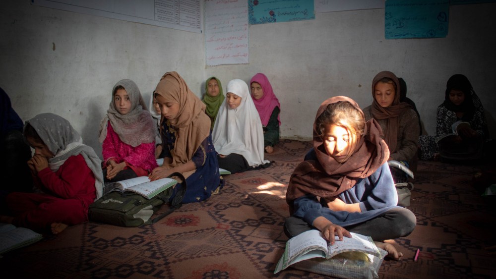 Children like 10 year old Damsa*, (in white) are back attending classes thanks to Save the Children’s community Based Education (CBE) programme.