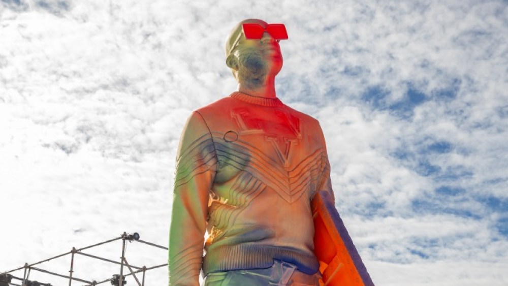 A sculpture of Virgil Abloh at the venue for the Louis Vuitton Men's Spring 2020 show in Miami, Florida on November 30, 2021.