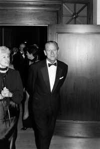 Prince Philip and Helen Casey attend a party in his honor at the Field Museum of Natural History in Chicago, 1982.