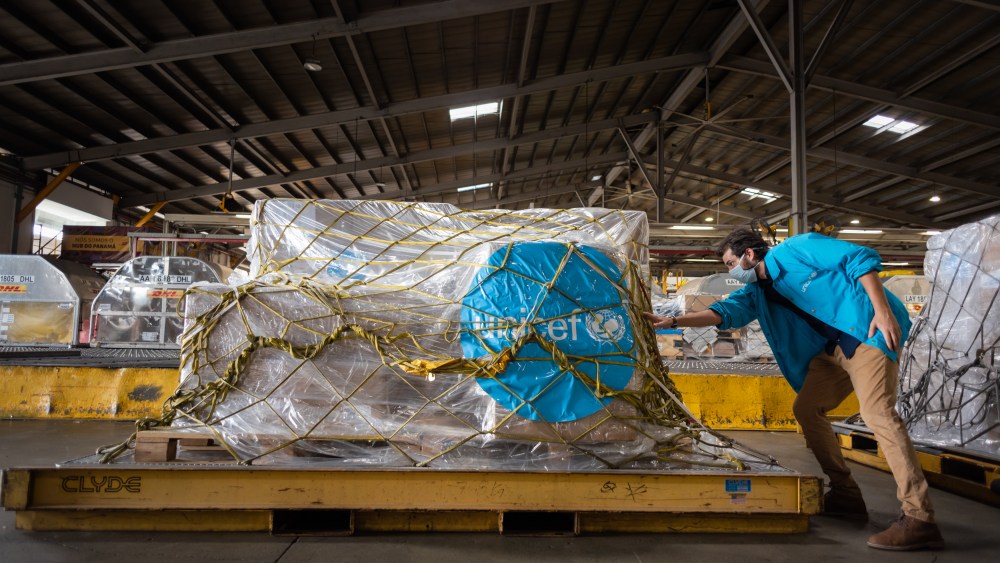 On 6 October 2020 - Manuel Moreno, UNICEF Regional Communication Specialist, inspects the newly arrived shipment as part of UNICEF's COVID-19 response in the region. A new shipment with vital health supplies, including Personal Protective Equipment (PPE), landed in COVID-struck Latin America.UNICEF received today, in the regional humanitarian Hub in Panama, the first of several batches with a total of 217 tons expected to arrive in the coming weeks.In collaboration with UNICEF Supply Division and WFP, and delivered by DHL, this is a large prepositioning to support Governments’ ability to respond in the next phases of the pandemic.