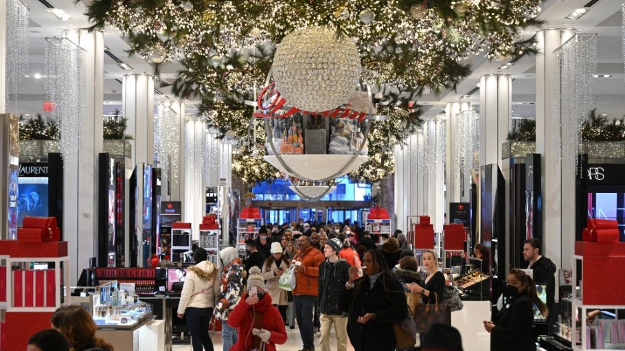 People shop at Macy's in Herald Square on December 4, 2021 in New York.