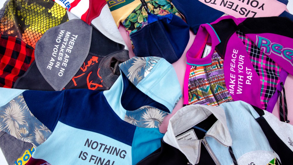 Upcycle designer Justin Mesinger remixed pieces owned members of the Reebok Collective into six unique patchwork hoodies to be auctioned off on Charitybuzz in support of mental health.