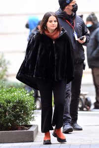 Selena Gomez, Only Murders in the Building, Filming, Orange Boots, Cape Jacket