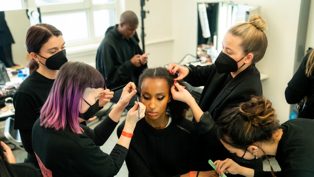 Backstage at the Susumu Ai show at Frankfurt Fashion Week.