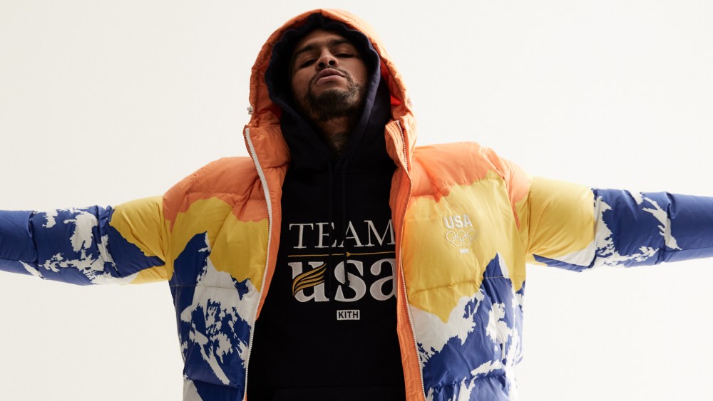 Dave East in a look from the Kith for Team USA — Winter Olympics line.