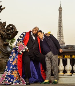 Andre Leon Talley and Jonathan Becker on the Pont Alexandre III, Paris, 30 June 2013
