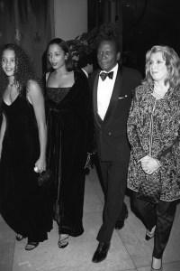 Sidney Poitier with wife Joanna Shimkus and daughters Sydney Tamiia and Anika Poitier at the 12th biennial Carousel of Hope gala, at the Beverly Hilton Hotel on October 27, 1996 in Beverly Hills, California.