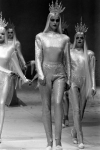 Thierry Mugler celebrated the tenth anniversary of his ready to wear label with the first commerical runway show, 1984.
