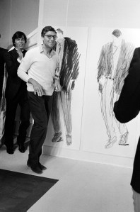 Designer and founder Nino Cerruti walks show finale with models.