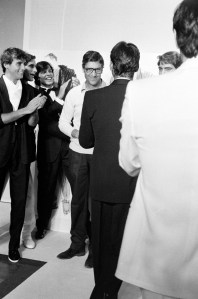 Designer and founder Nino Cerruti walks show finale with models.