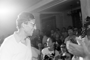 Designer and founder Nino Cerruti walks show finale.