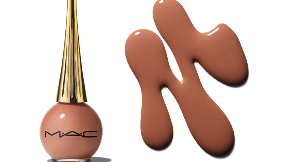 MAC Cosmetics' nude color nail polish bottle and liquid.