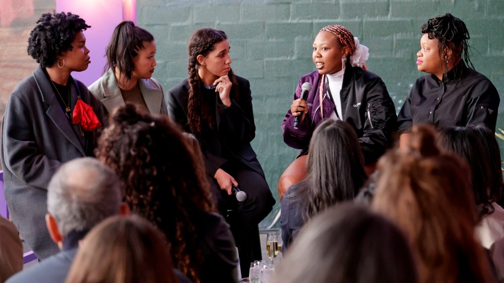 LOS ANGELES, CALIFORNIA - FEBRUARY 16: (L-R) Diamond Stingily, Daisy Zhou, Garrett Bradley, Martine Syms, and Erin Christovale during “LA, Cinema and Contemporary Art” talk at Prada Mode Los Angeles Day 1 at Genghis Cohen on February 16, 2022 in Los Angeles, California. (Photo by Frazer Harrison/Getty Images for Prada)