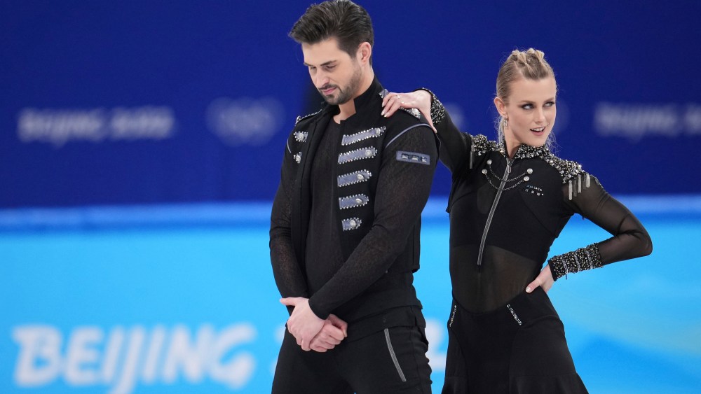 U.S. figure skater Madison HUBBELL and Zachary DONOHUE perform during team event ice dance rhythm dance at Capital Indoor Stadium in Beijing, China on February 4, 2022. ( The Yomiuri Shimbun via AP Images )
