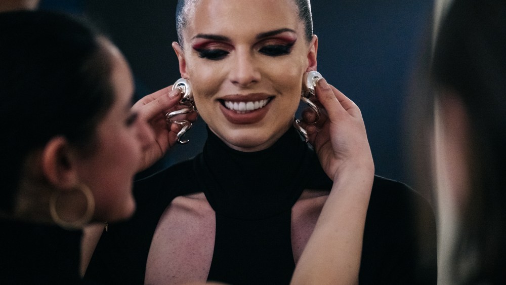 Julia Fox backstage at Laquan Smith RTW Fall 2022