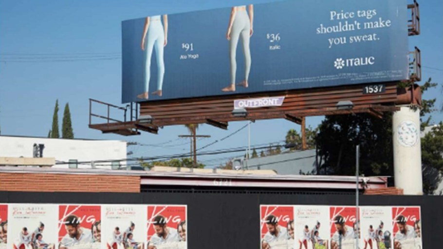 Alo's lawsuit claims that a Los Angeles billboard depicting its and Italic's leggings side by side amounts to false advertising