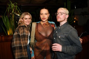 LONDON, ENGLAND - FEBRUARY 21:  Alva Claire (C) and guests attend the Perfect Magazine LFW party hosted by Katie Grand & Bryan Tambao aka Bryanboy at The Standard with BY FAR & ANTI-AGENCY, celebrating Perfect issue 2, on February 21, 2022 in London, England.  (Photo by David M. Benett/Dave Benett/Getty Images for Perfect Magazine)