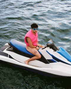 Bad Bunny in the teaser campaign for the Jacquemus "Le Splash" collection.