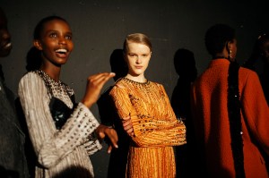 Backstage at Erdem RTW Fall 2022 ​on February 21, 2022 in City.