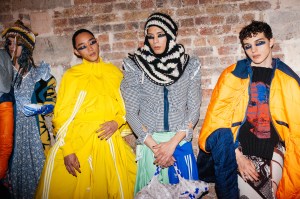 Backstage at Matty Bovan RTW Fall 2022 ​on February 19th, 2022 in London.