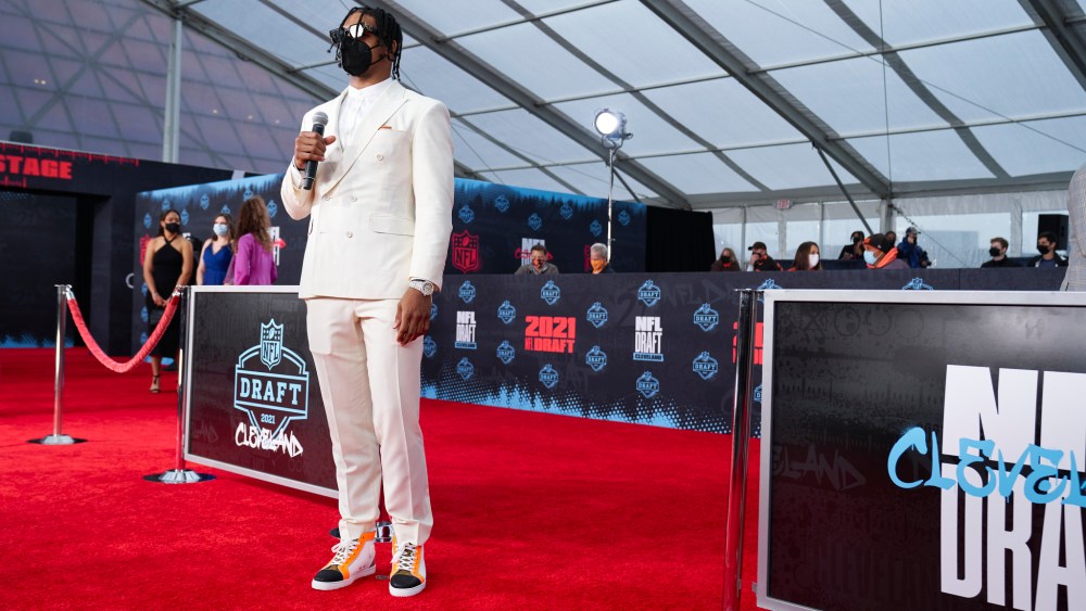 Ja'Marr Chase on the red carpet at the 2021 NFL Draft.