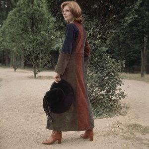 A model wearing an outfit from  Yves Saint Laurent Couture Fall 1970 collection.