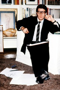 Yves Saint Laurent photographed sketching at 5 avenue Marceau his Paris home, 1979.