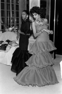 Mounia and Kirat Young in Yves Saint Laurent's Couture Spring 1982 collection.