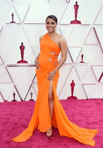 Ariana DeBose arrives at the Oscars on Sunday, April 25, 2021, at Union Station in Los Angeles. (AP Photo/Chris Pizzello, Pool)