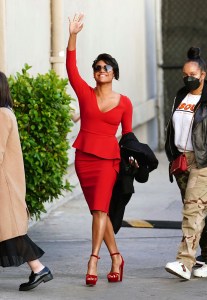 Photo by: zz/GOTPAP/STAR MAX/IPx 2021 12/8/21 Ariana DeBose is seen on December 8, 2021 arriving at Jimmy Kimmel Live! in Los Angeles, California.