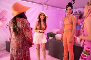 Dollface -- “Molly” - Episode 207 -- The girls attend an all-female musical festival. Jules teams up with a teenager to find her friends. Izzy struggles to let herself mourn her breakup. Stella remembers her former party girl life. The ladies deal with the effects of poorly-timed drugs. Jules (Kat Dennings), Madison (Brenda Song), and Ruby (Corinne Foxx), shown. (Photo by: Jessica Brooks/Hulu)