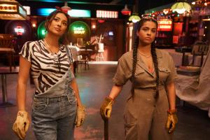 Dollface -- “Boss Lady” - Episode 203 -- Jules deals with being sexually frustrated, while Madison meets an edgy prospective client. Stella mixes business and pleasure with Liv, her partner on the new work venture. Izzy and her boyfriend collaborate on a project. Stella (Shay Mitchell) and Liv (Lilly Singh), shown. (Photo by: Jessica Brooks/Hulu)