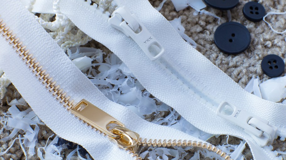 Global trims manufacturer YKK debuted a collection of two zippers and a button made with Econyl regenerated nylon.