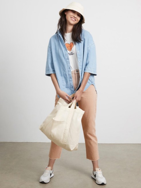 Outland Denim's Peachy Keen capsule collection offers jeans dyed with clay-based pigments.