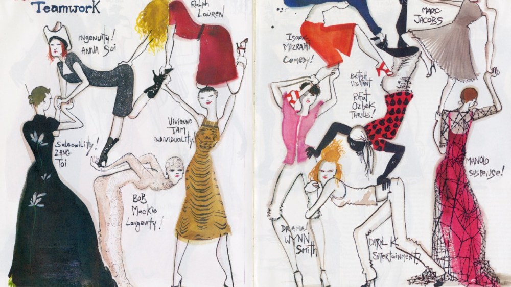 An illustration by Ruben Toledo featured in FIT Museum Asian American exhibit