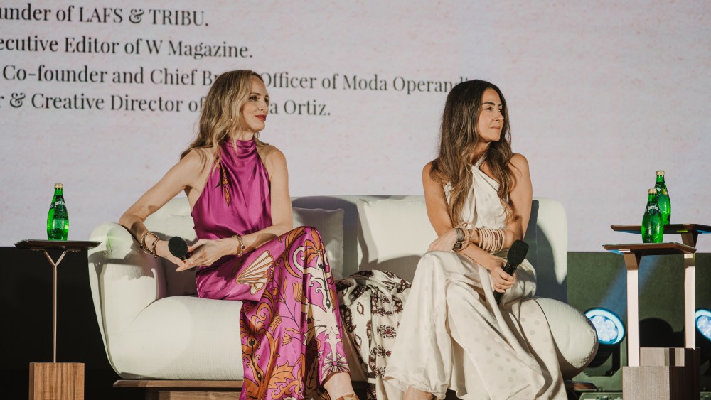 Johanna Ortiz and Moda Operandi co-founder Lauren Santo Domingo speak at the Latin American Fashion Summit Tuesday March 15, 2022.