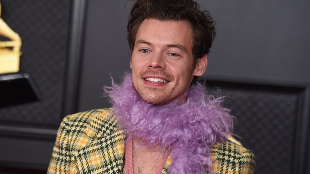 Harry Styles poses in the press room at the 63rd annual Grammy Awards at the Los Angeles Convention Center on Sunday, March 14, 2021. (Photo by Jordan Strauss/Invision/AP)