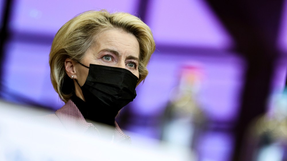 European Commission President Ursula von der Leyen arrives for the European Commission weekly College Meeting at EU headquarters in Brussels, Wednesday, March 30, 2022. The European Union is warning consumers to stop using their clothing like throwaway tissues and is planning measures to counter the spiraling use of polluting "fast fashion." (Kenzo Tribouillard, Pool Photo via AP)