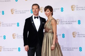 Benedict Cumberbatch, left, and Sophie Hunter pose for photographers upon arrival at the 75th British Academy Film Awards, BAFTA's, in London Sunday, March 13, 2022. (Photo by Vianney Le Caer/Invision/AP)