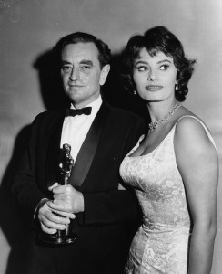 David Lean, British director of "The Bridge Over the River Kwai," and Sophia Loren at the 1958 Oscars